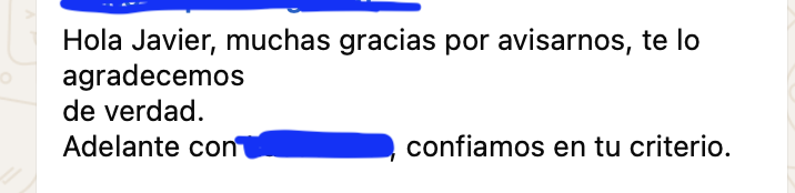 Mensaje real de un cliente